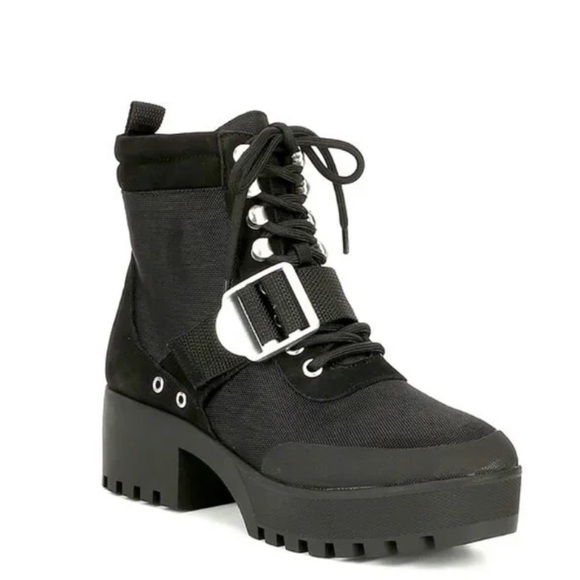 Steve Madden Nayra Black Platform Combat Boots -Laces, Zipper Lug Sole Sz 6.5 - Picture 1 of 2